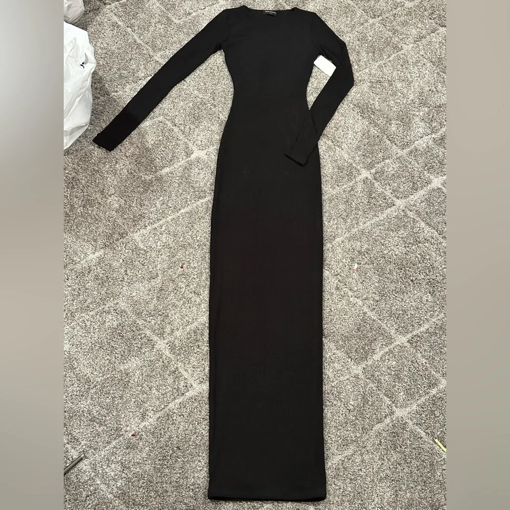 Naked Wardrobe Figure It All Out Long Sleeve Dress in Black - Picture 2 of 3